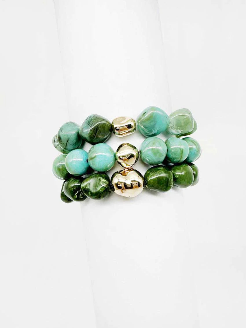 Turquoise Gold Stretch Bracelet Set