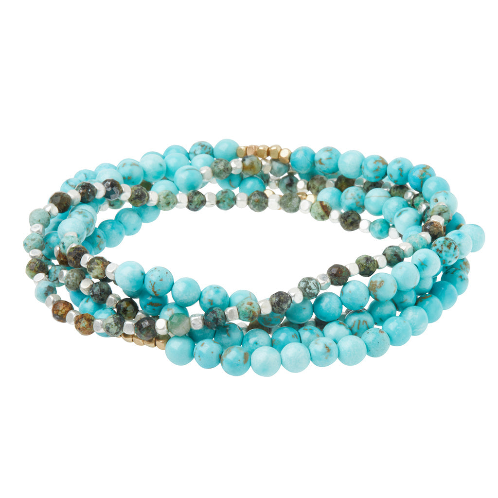 Stone Duo Wrap Bracelet/Necklace/Pin -Turquoise & African Turquoise
