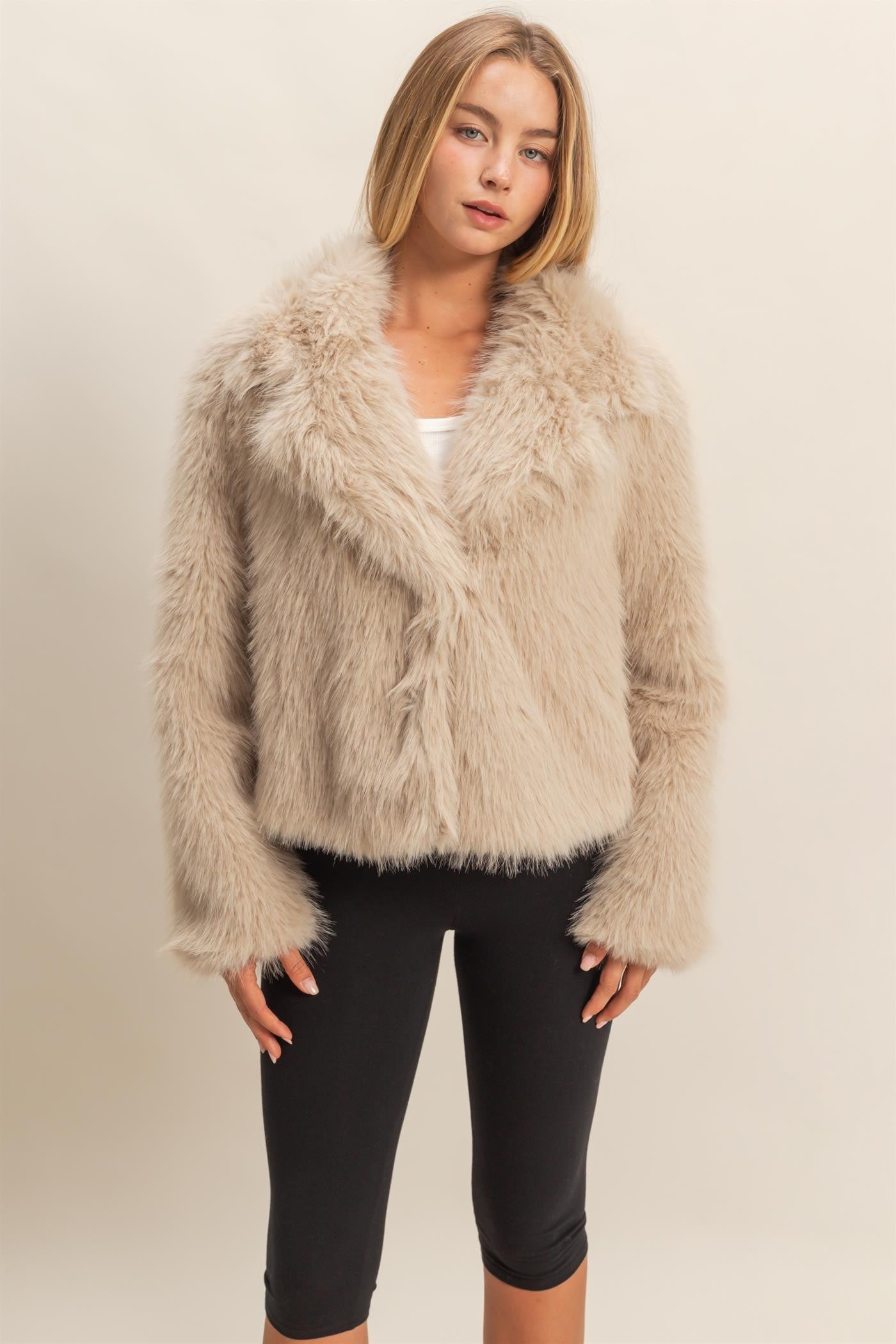 Shawl Collar Faux Fur Jacket