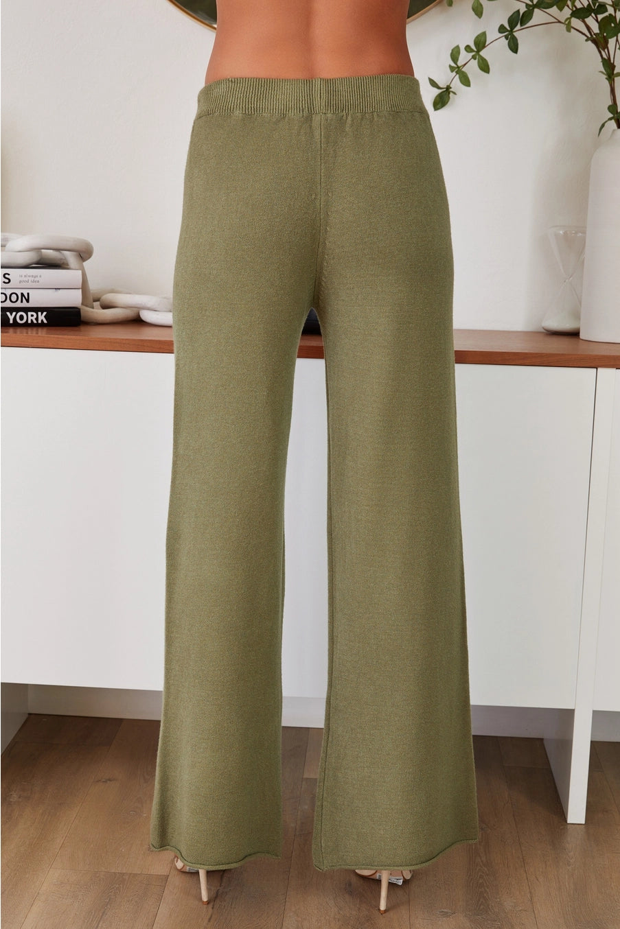 Italian Cozy Flared Pant in Army Green