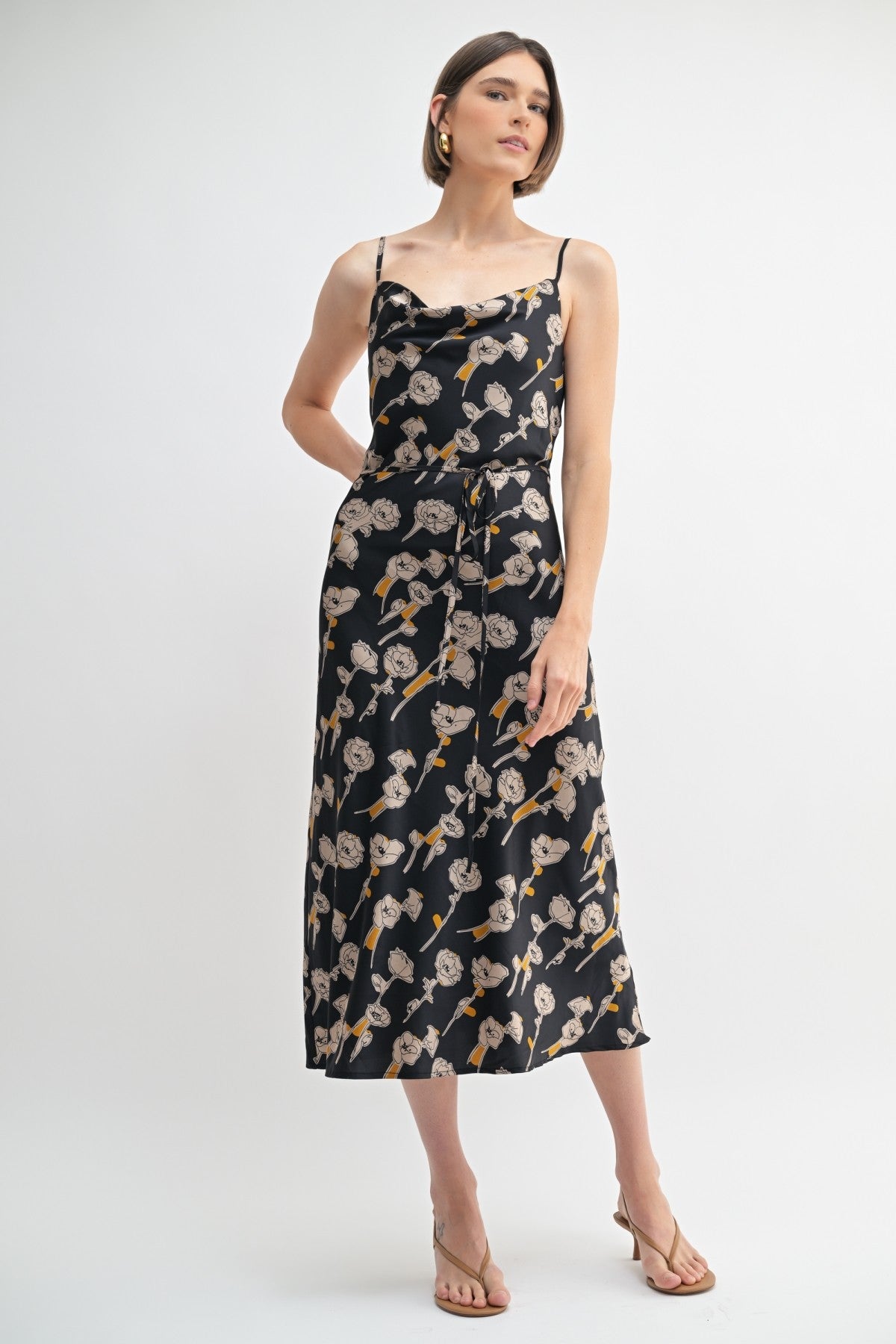 Flower Print Cowl Neck Dress