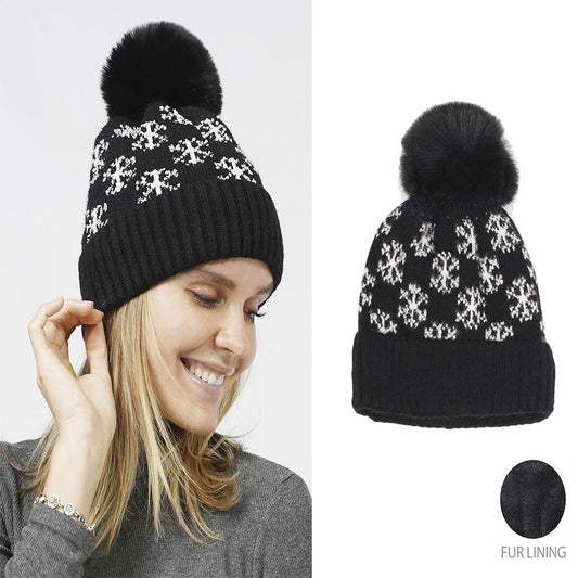 Snow Flower Pom Pom Beanie