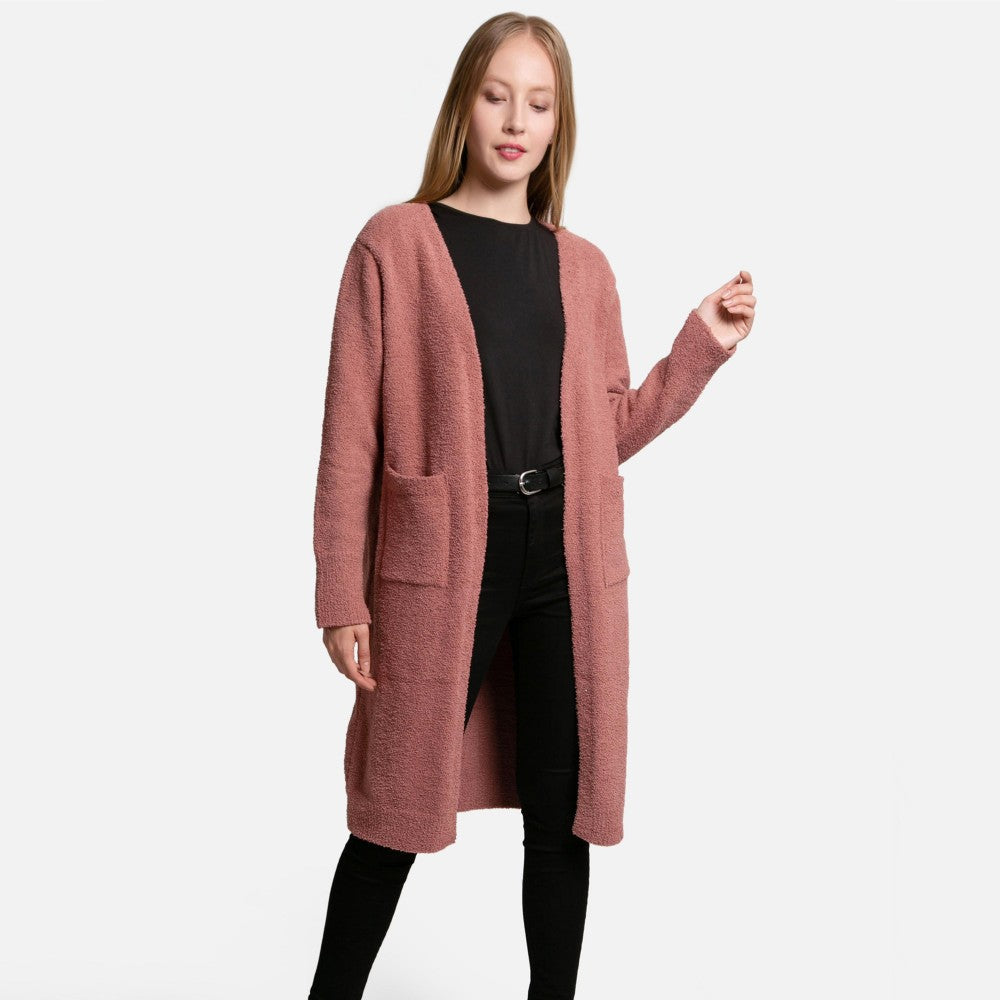 Comfy Luxe Solid Long Cardigan in Blush