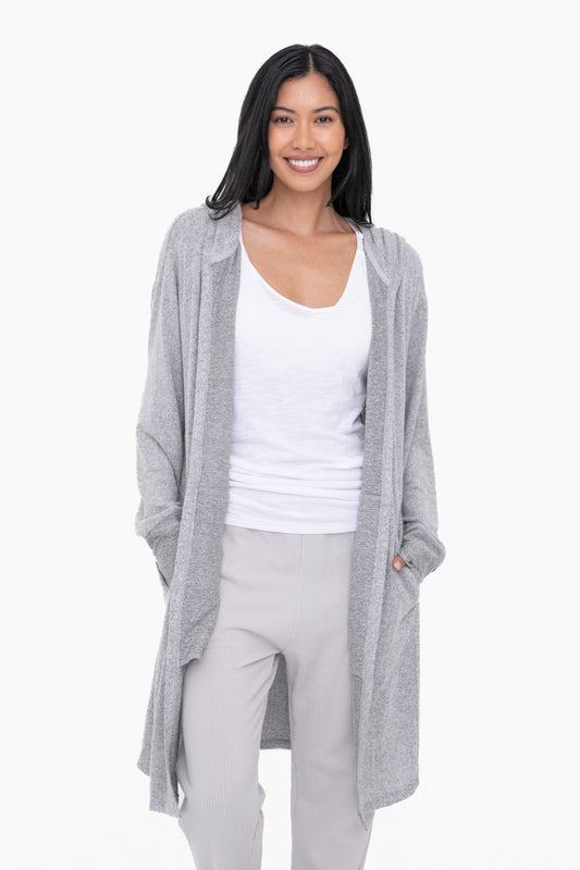 Open Front Hooded Cardigan in 2 Tone Charcoal