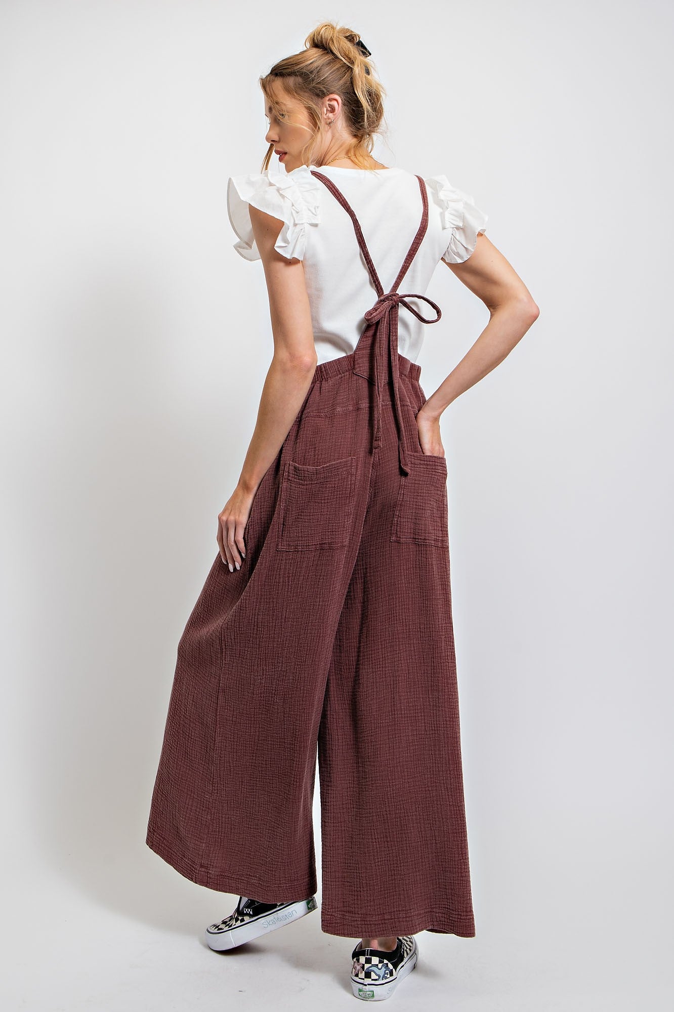 Vintage Washed Cotton Jumpsuit in Faded Plum