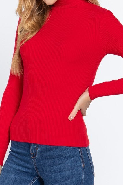 Solid Turtleneck Ribbed Top