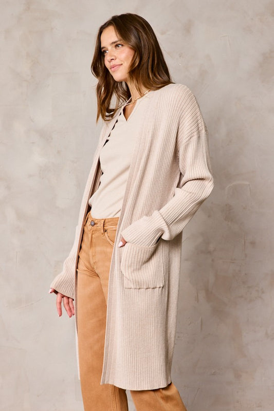 Ribbed Long Cardigan