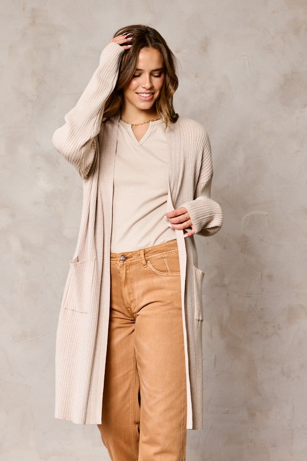 Ribbed Long Cardigan