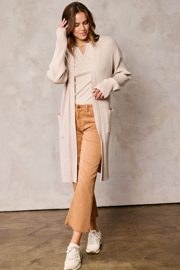 Ribbed Long Cardigan