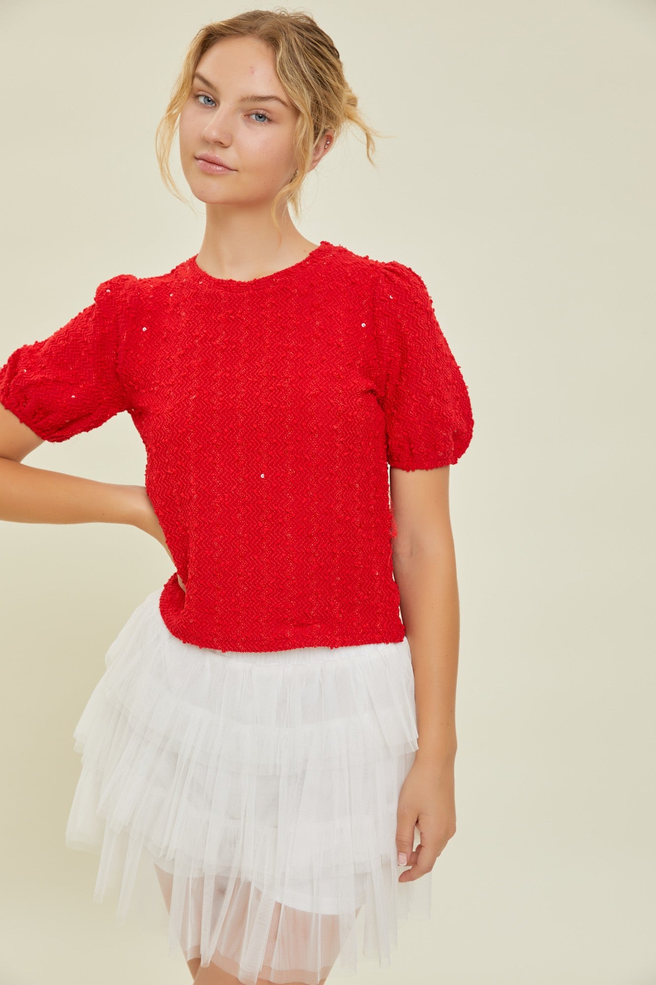 Texture Knit Top in Red