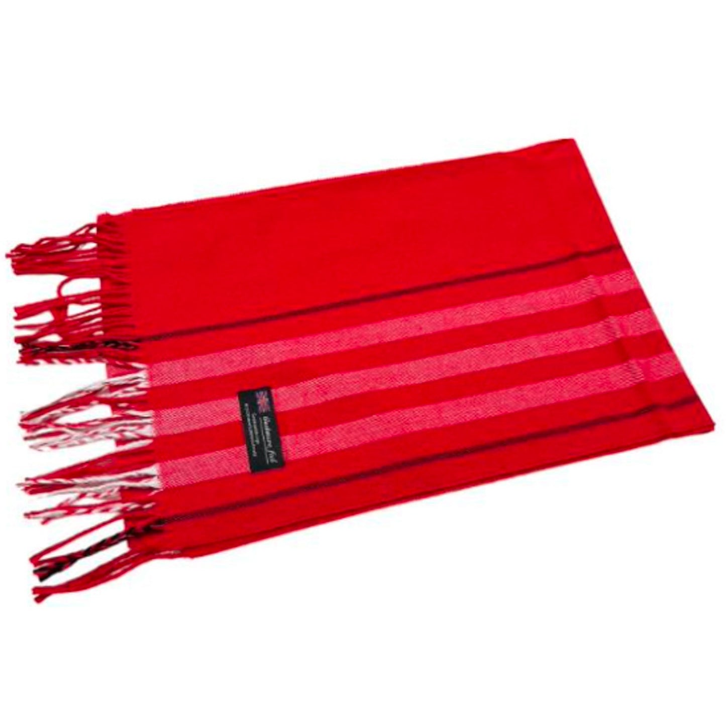 Red Tassle Scarf with Stripes
