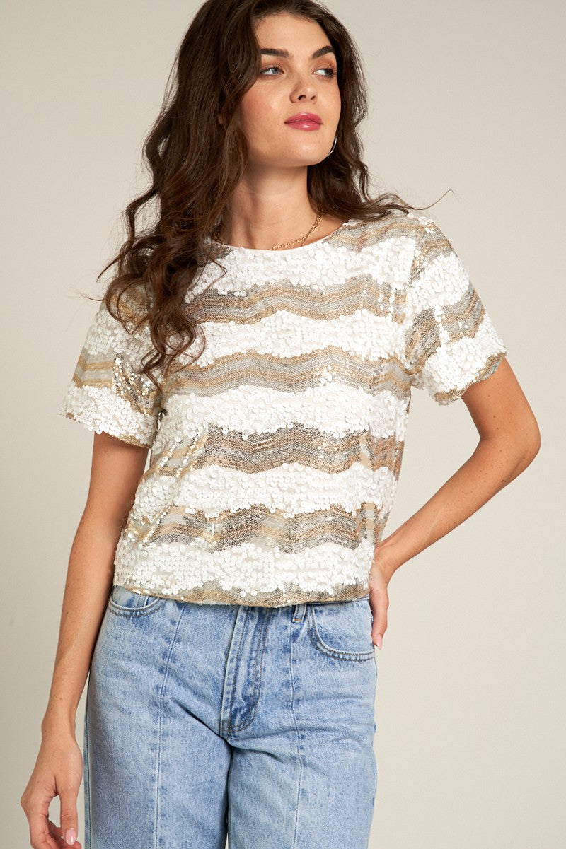 Striped Sequin Cropped Top