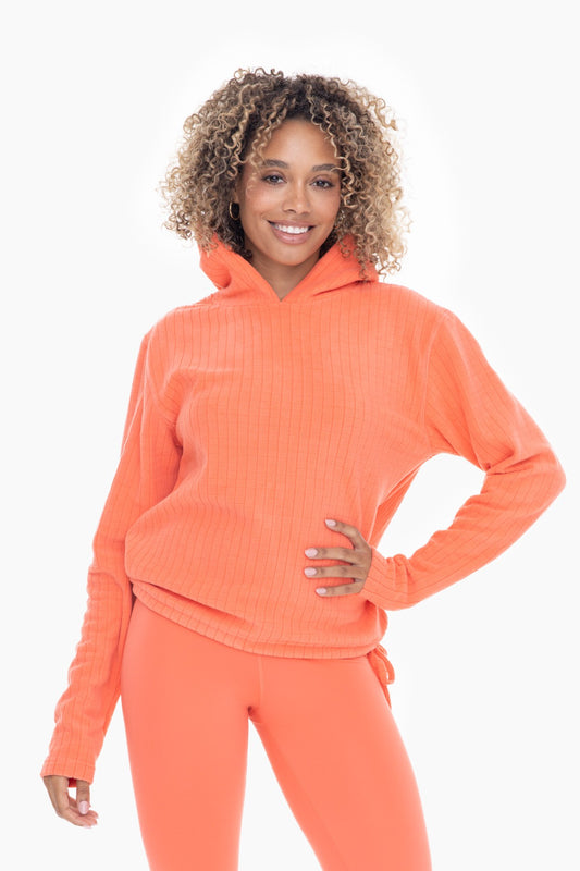 Brushed Burnout Fleece Hoodie in Coral