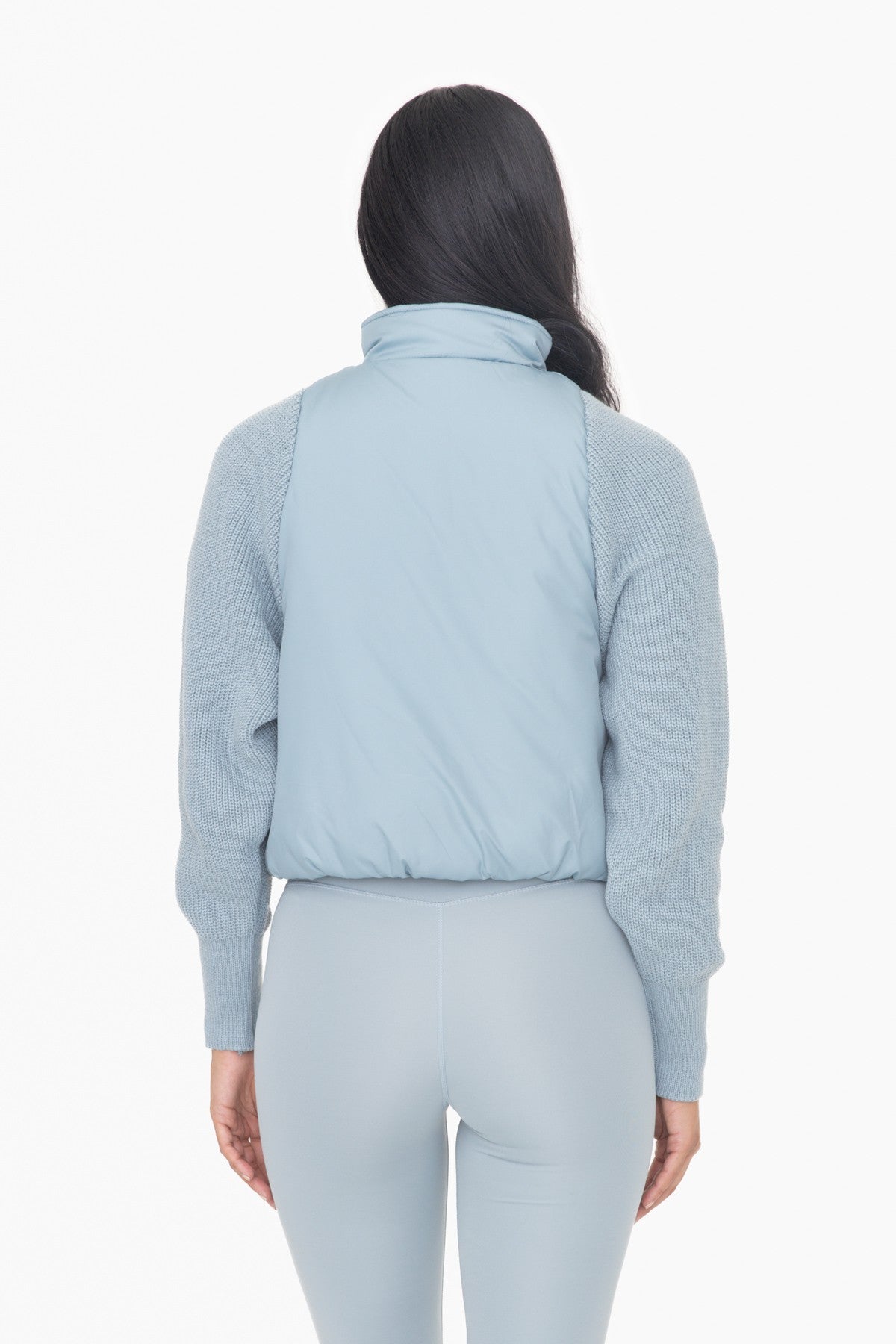 Padded Hybrid Zip Sweater in Smokey Blue