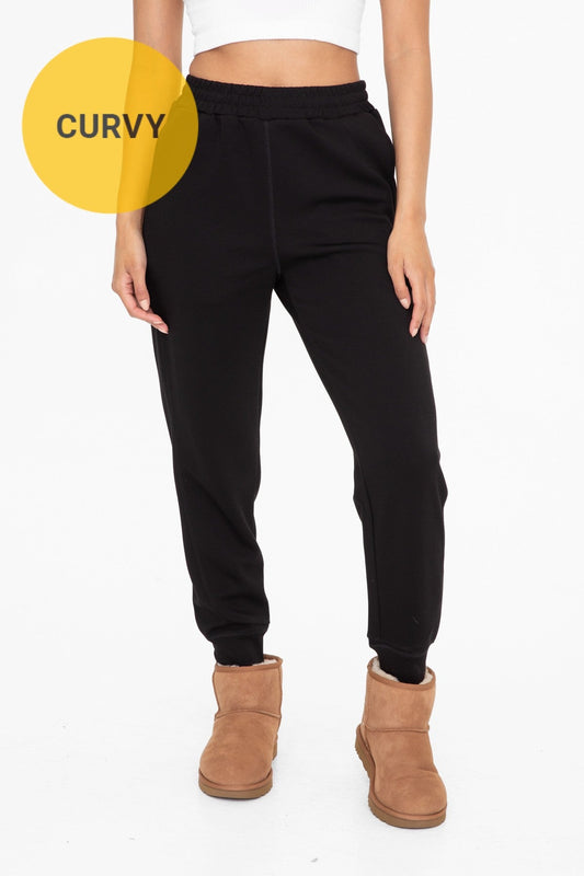 Curvy Elevated Contrast Joggers in Black
