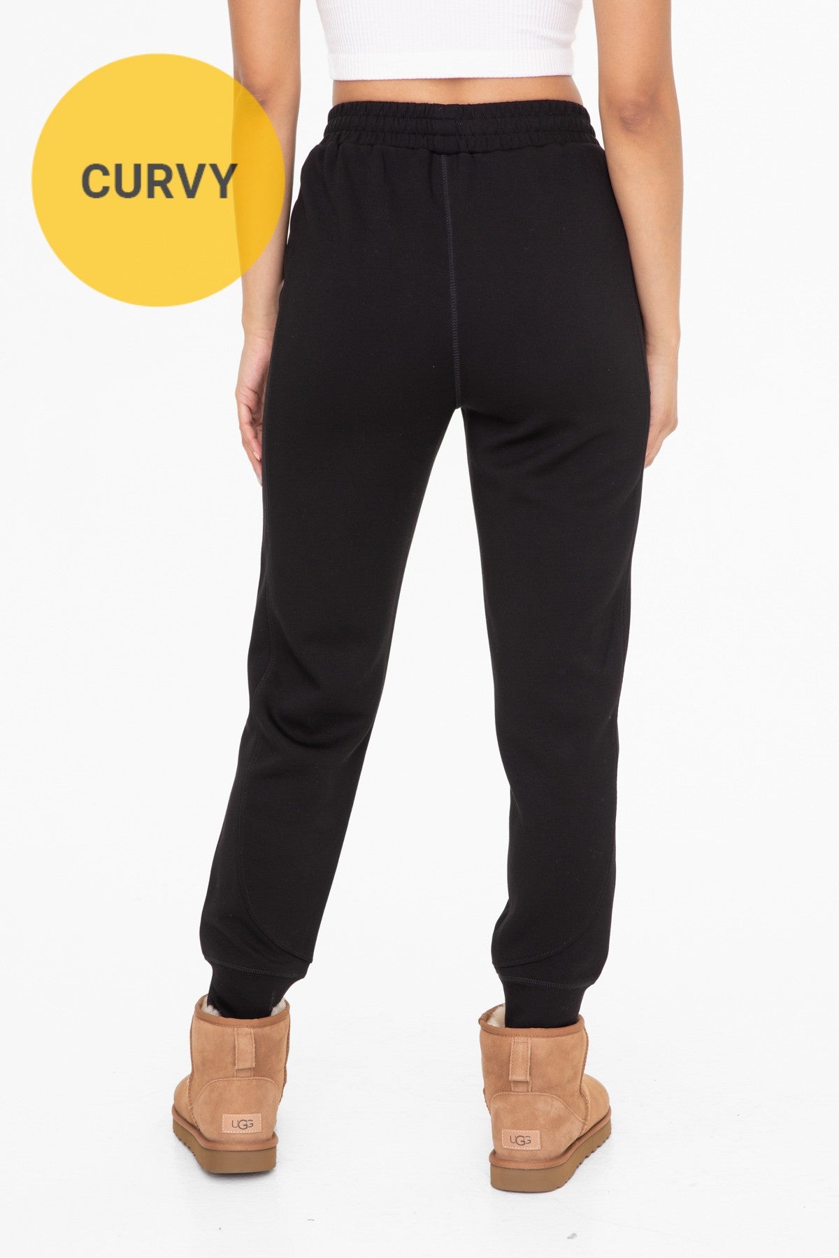 Curvy Elevated Contrast Joggers in Black