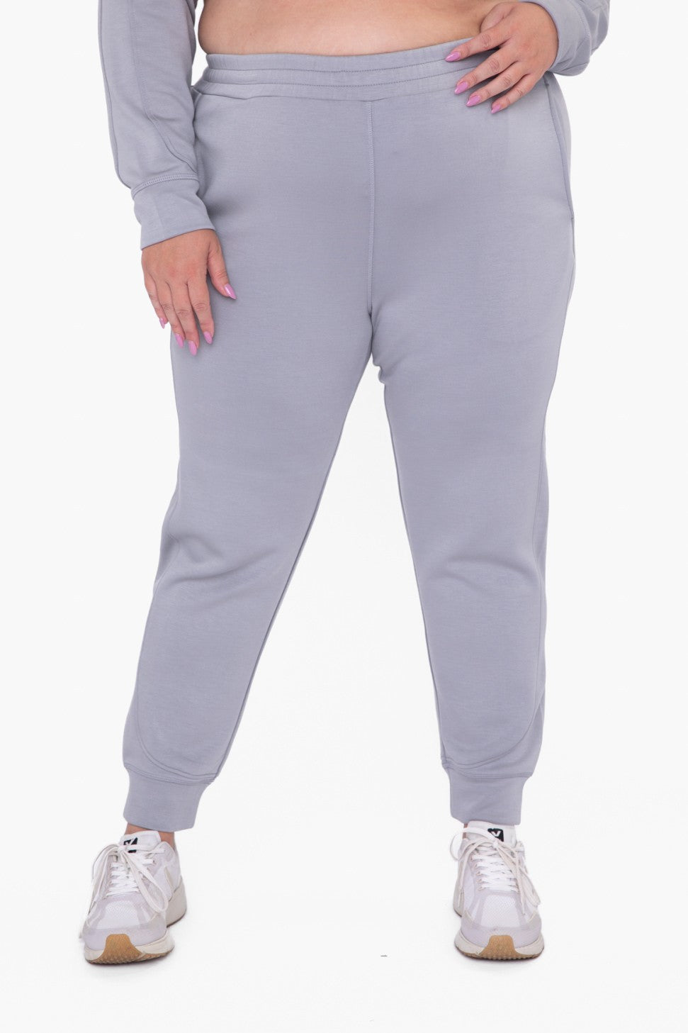 Curvy Elevated Contrast Joggers in Ice Blue