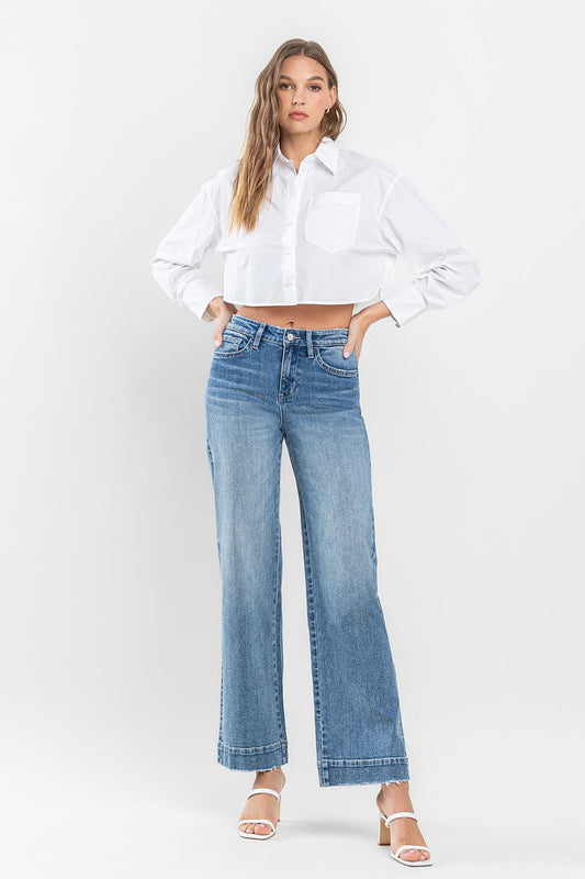 High Rise Wide Leg with Trouser Hem Detail Jeans