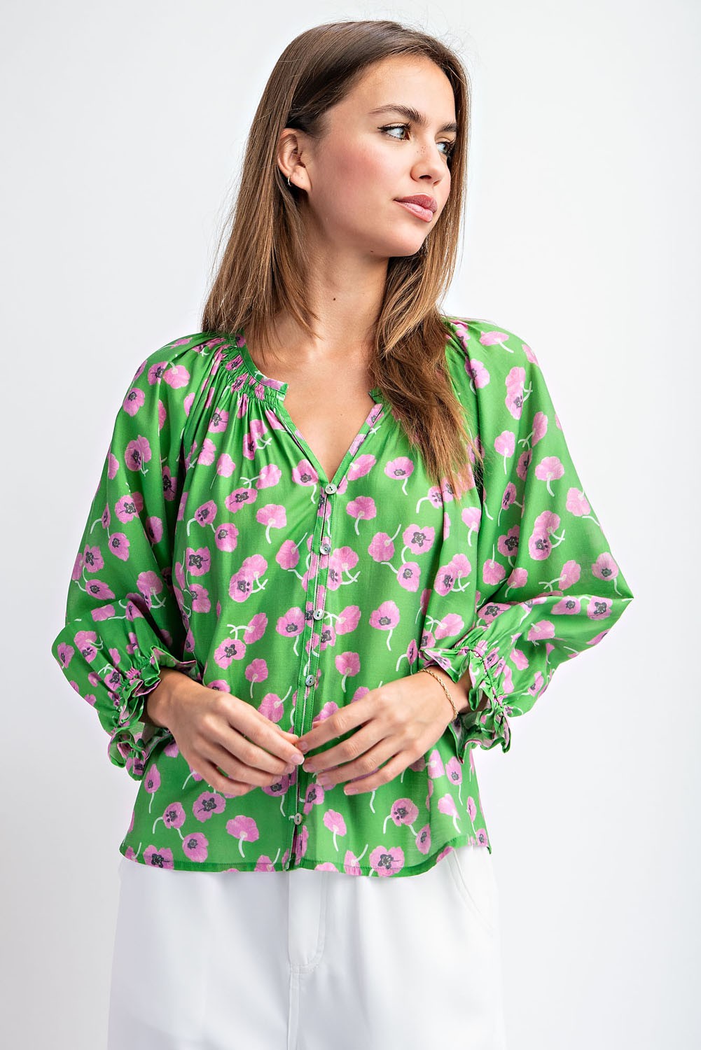 Floral Printed Button Up Blouse