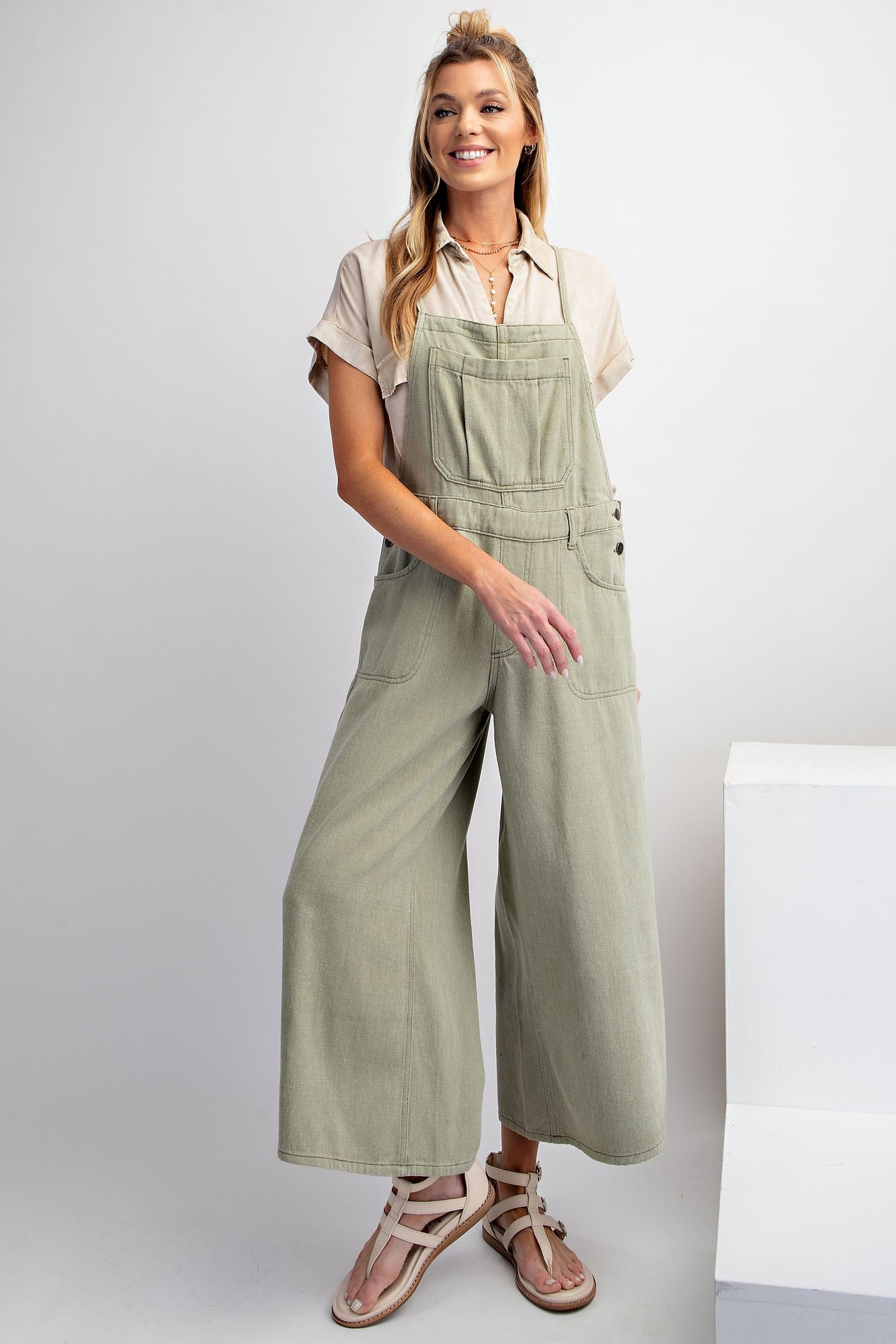 Washed Twill Jumpsuit in Sage