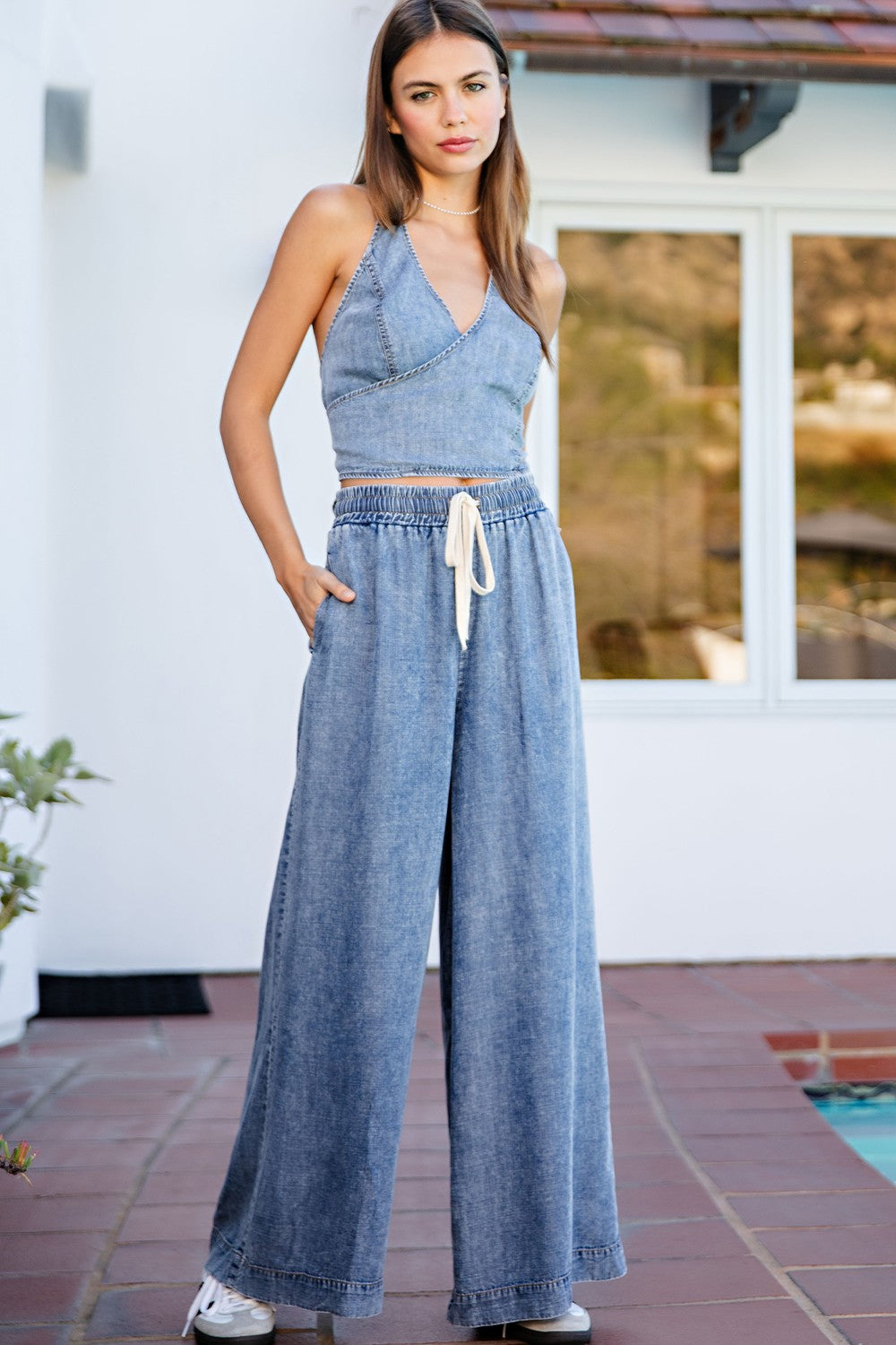 Mineral Washed Wide Leg Pants