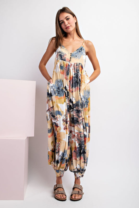 Tie Dye Jumpsuit in Mustard