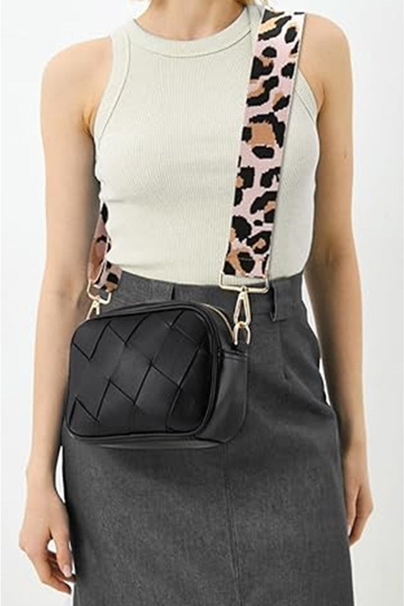 Crossbody Shoulder Bag with Leopard Strap