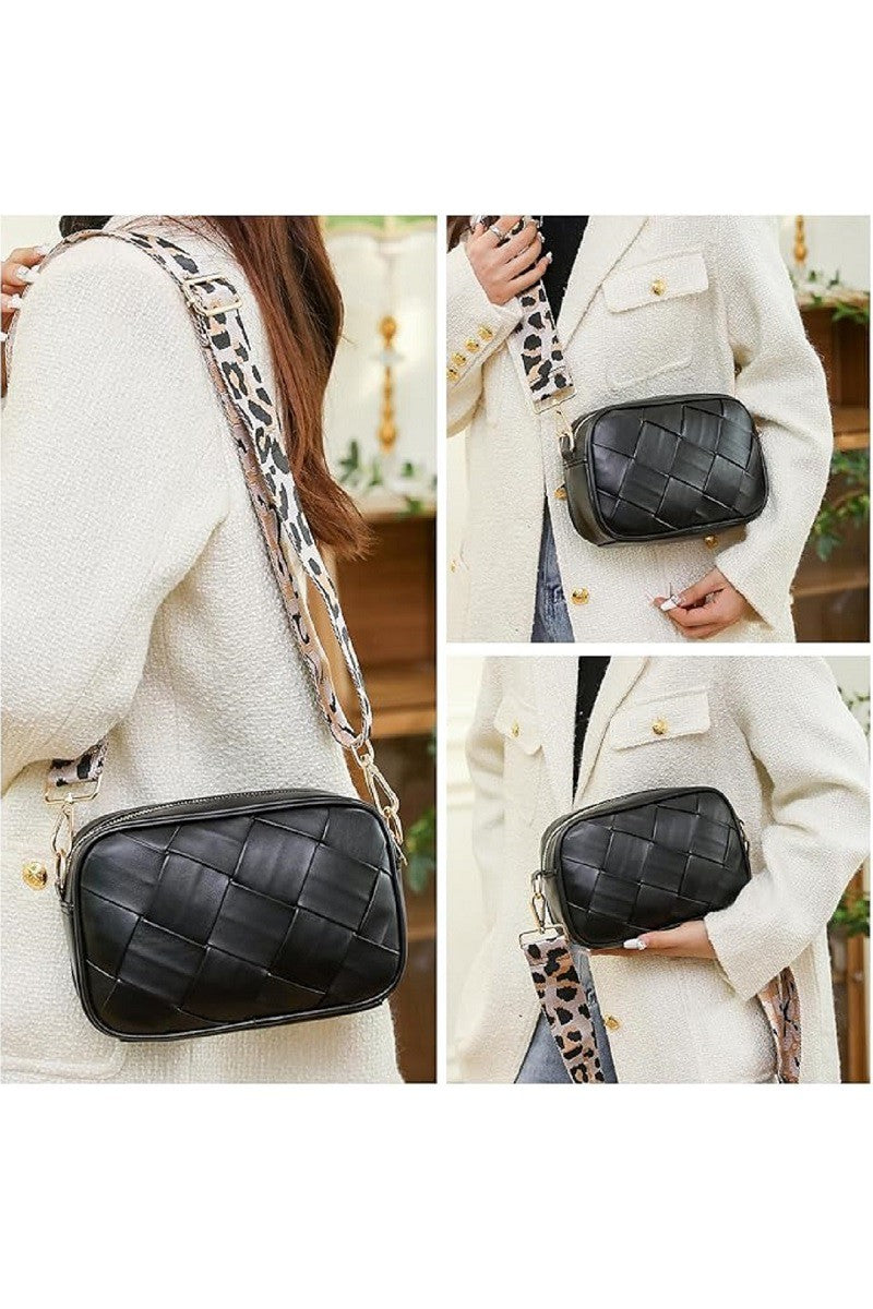 Crossbody Shoulder Bag with Leopard Strap