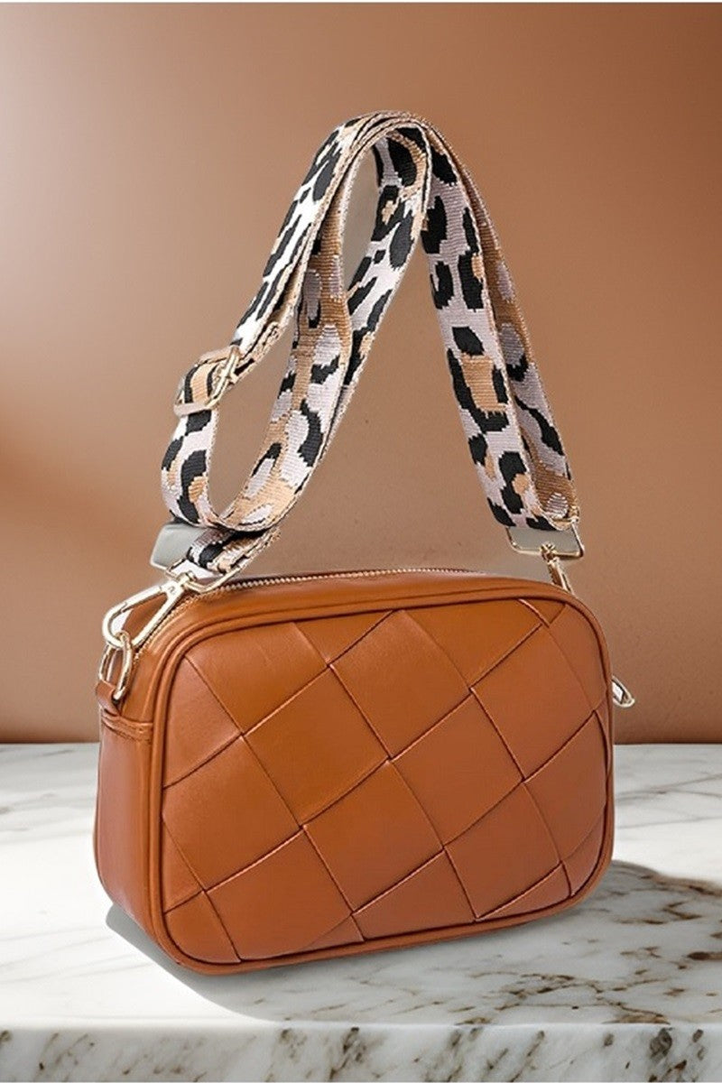 Crossbody Shoulder Bag with Leopard Strap