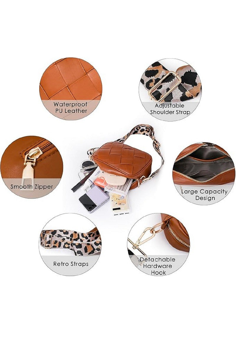 Crossbody Shoulder Bag with Leopard Strap