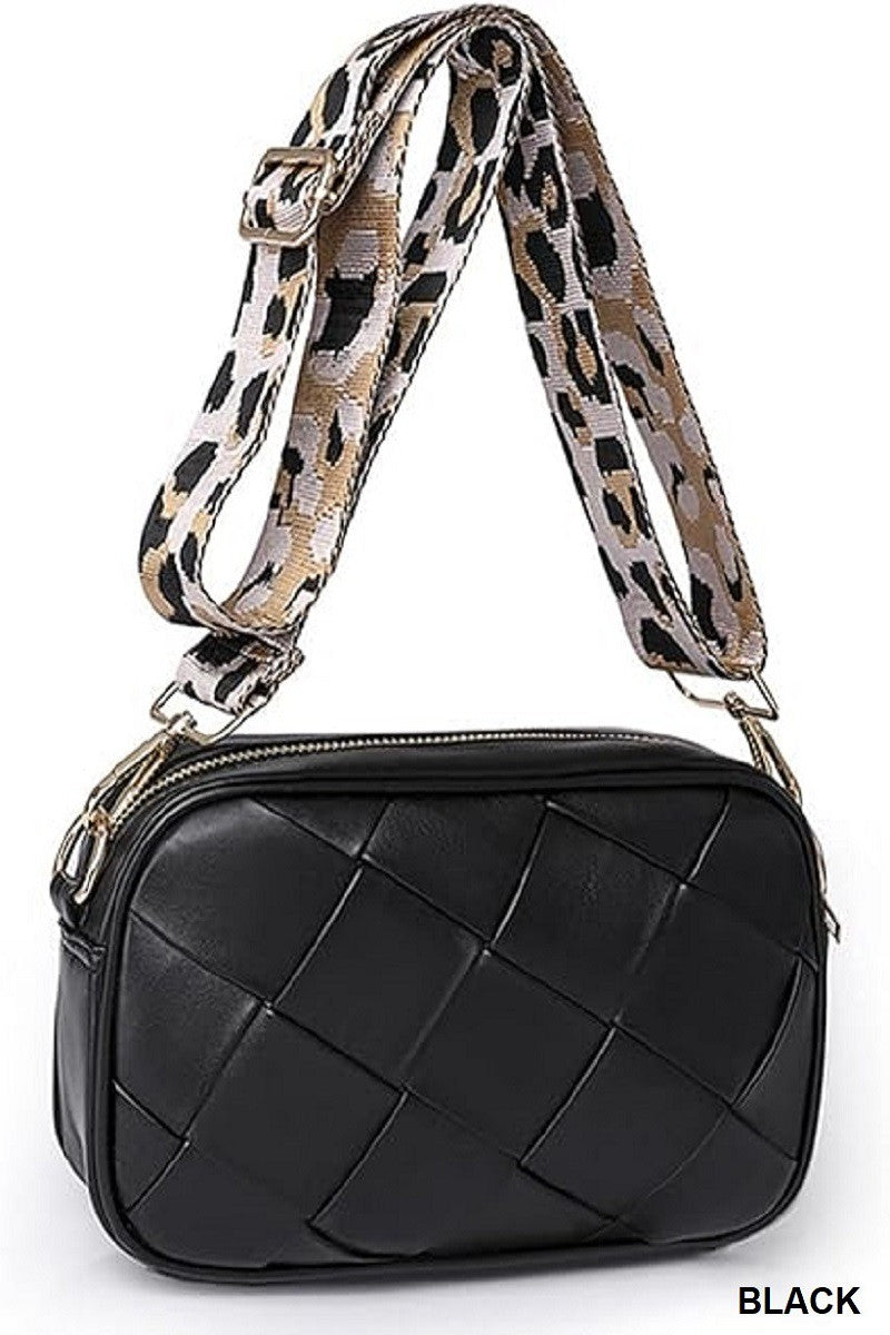 Crossbody Shoulder Bag with Leopard Strap