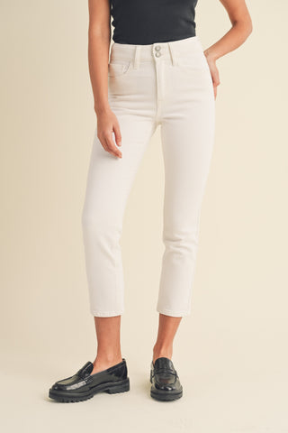 Double Button Straight Jeans in Off White