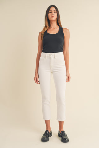Double Button Straight Jeans in Off White