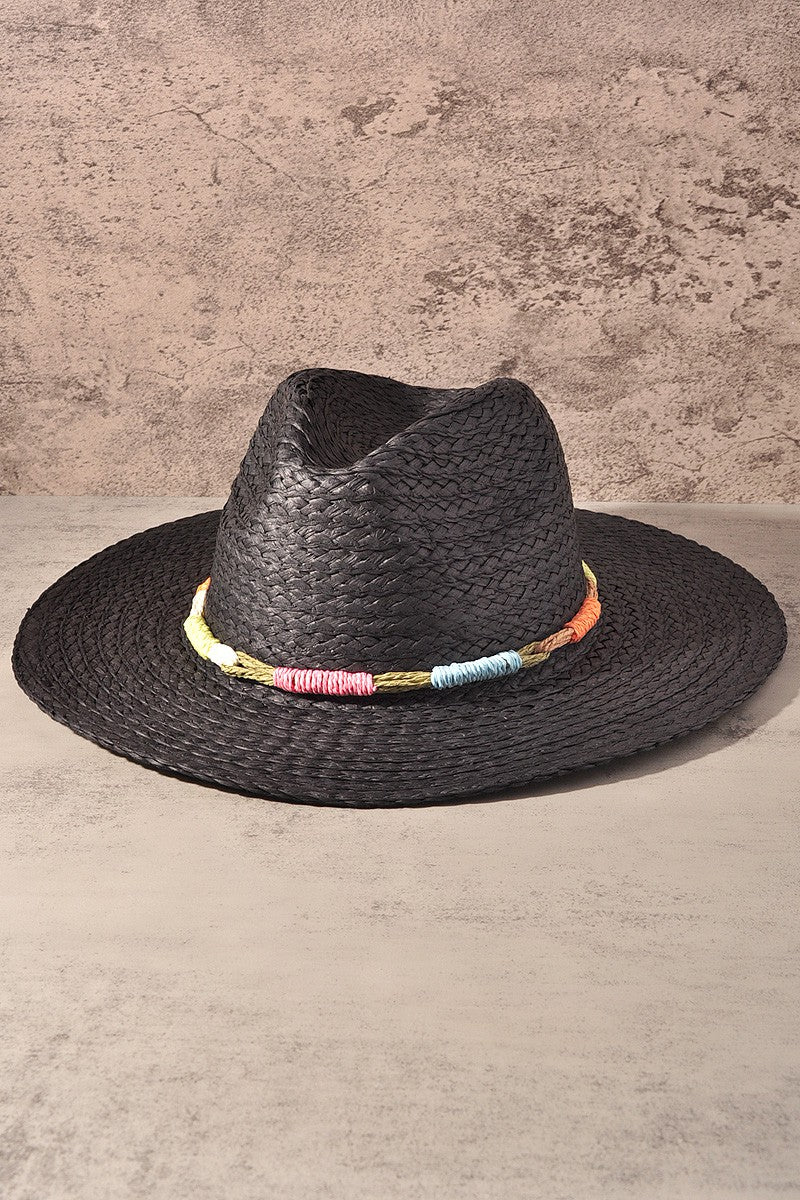 Multi Color Band Straw Hat in Black