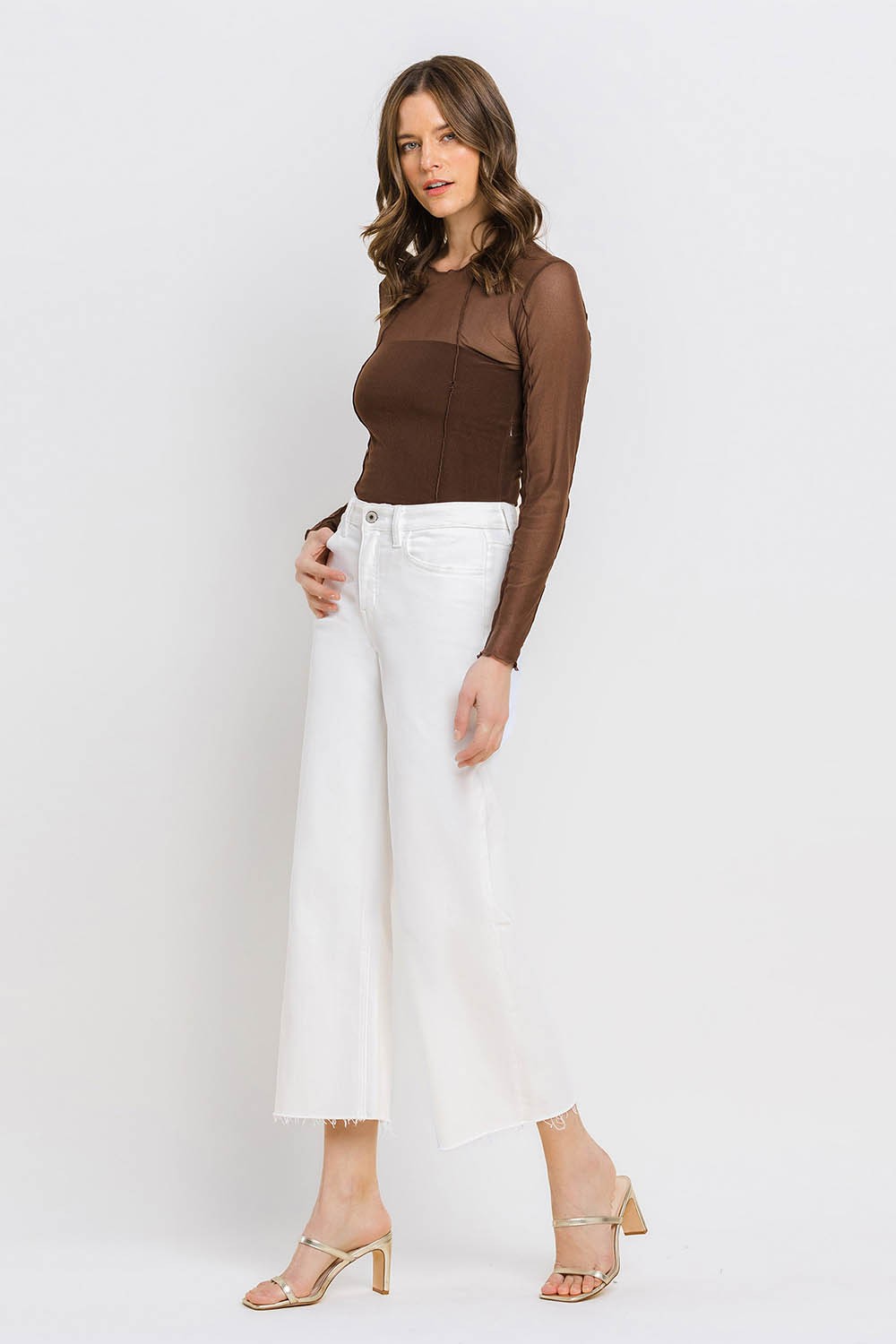 Optic White Cropped Wide Leg Jeans