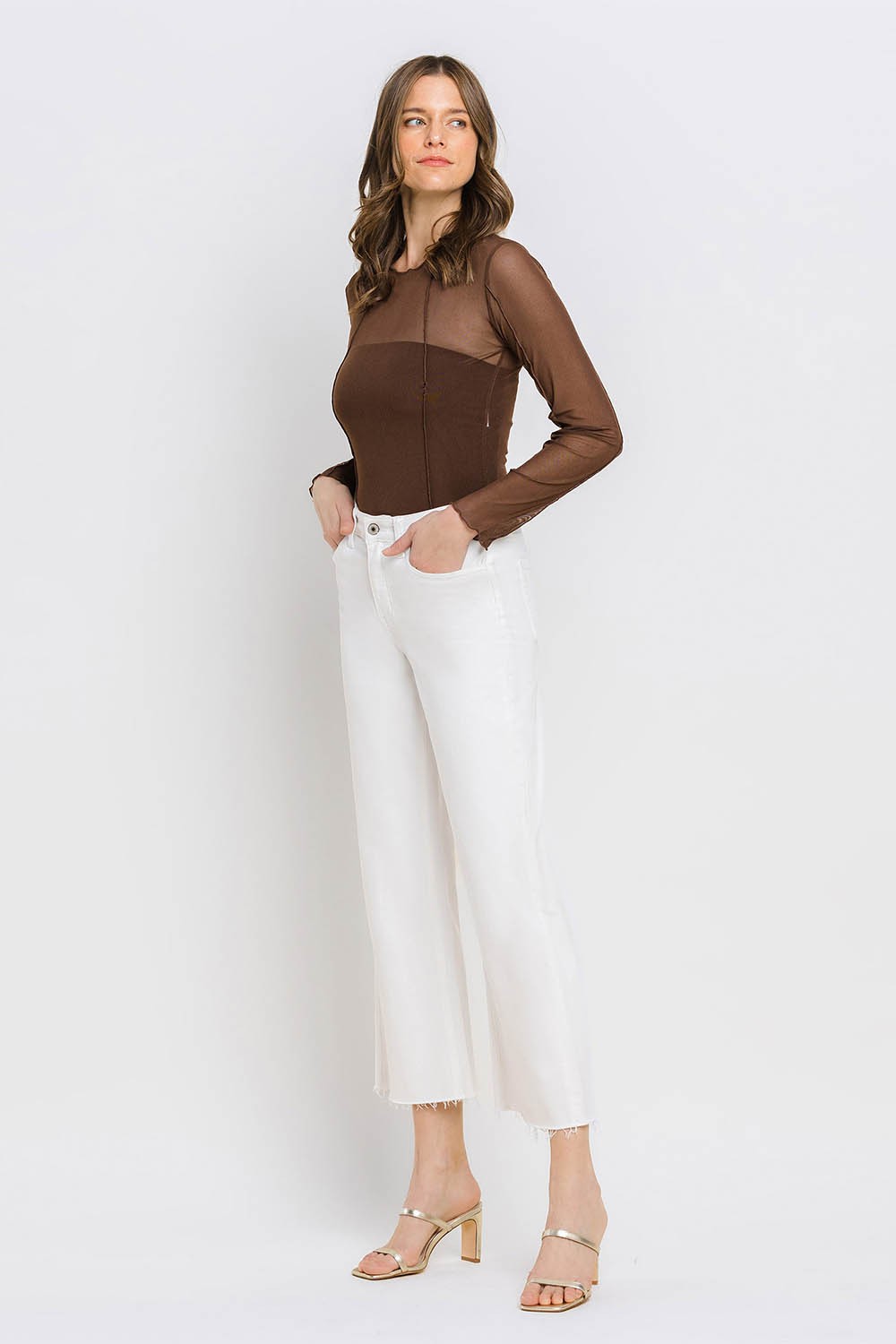 Optic White Cropped Wide Leg Jeans