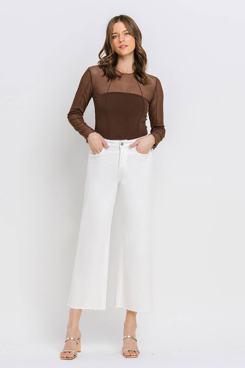 Optic White Cropped Wide Leg Jeans