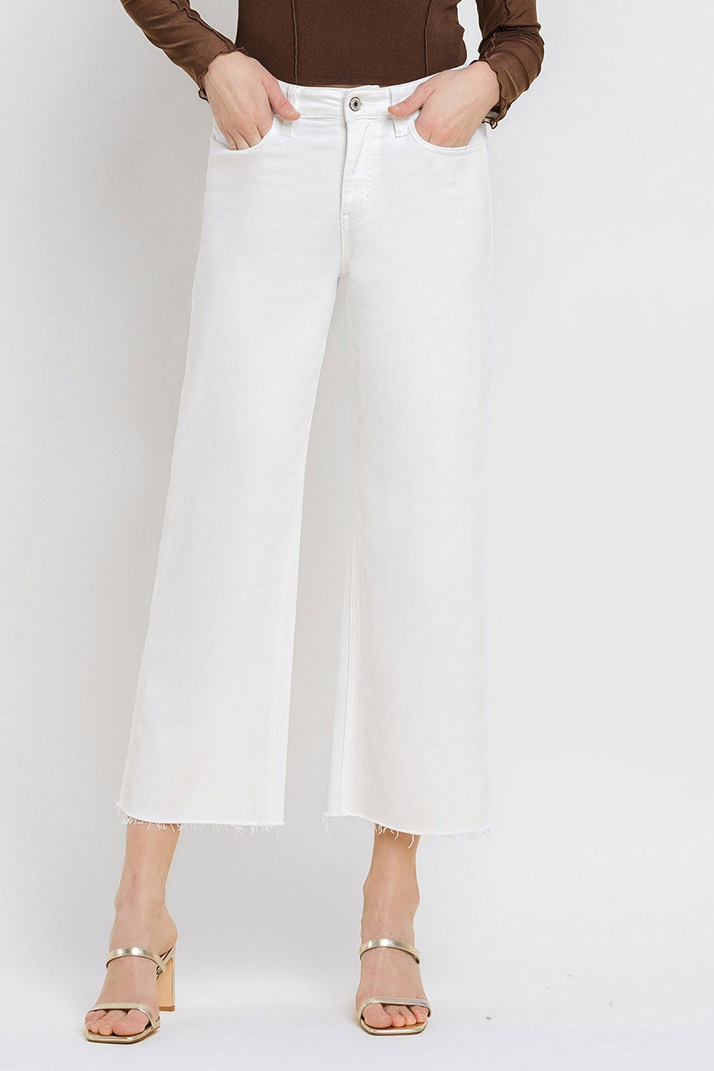 Optic White Cropped Wide Leg Jeans