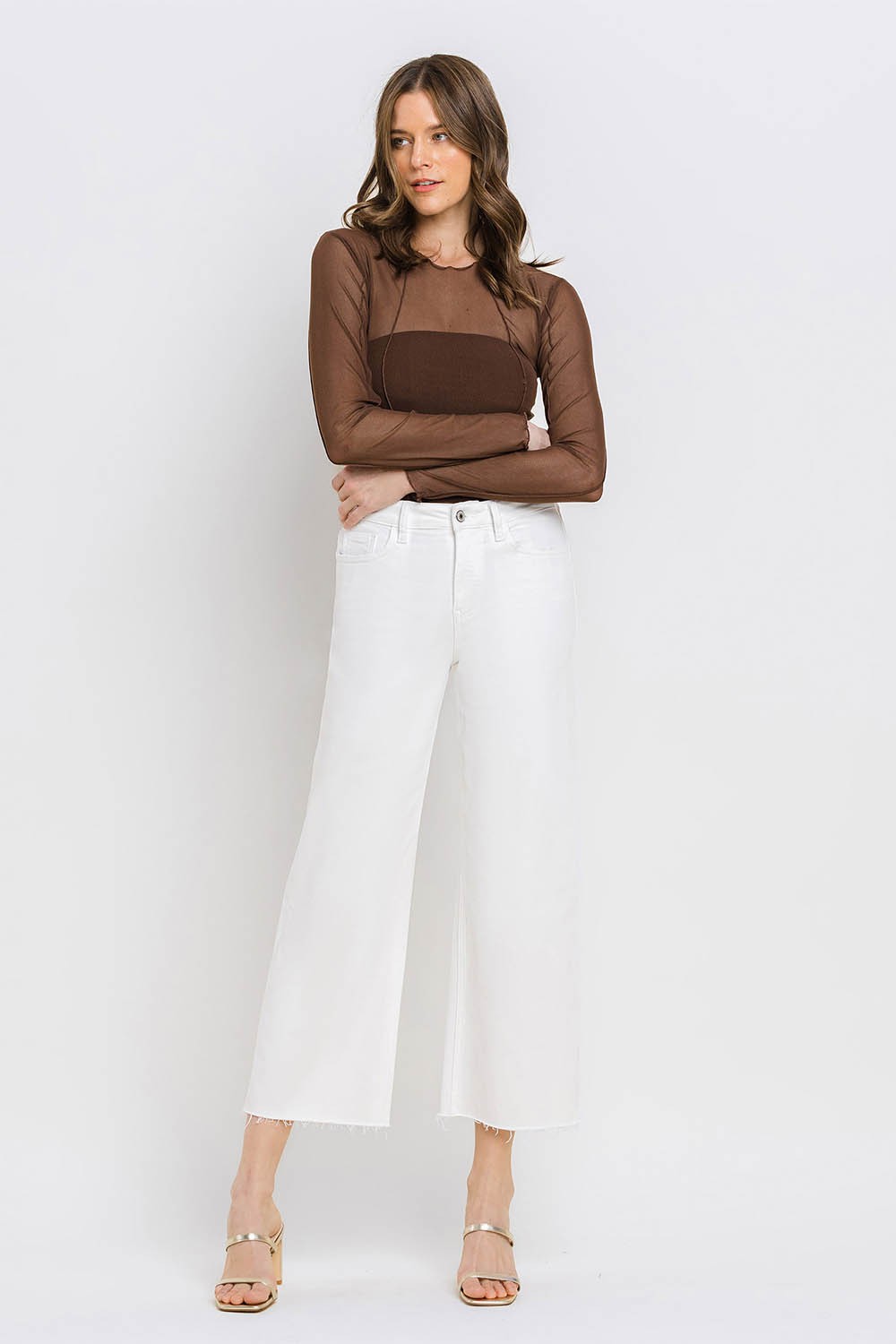 Optic White Cropped Wide Leg Jeans