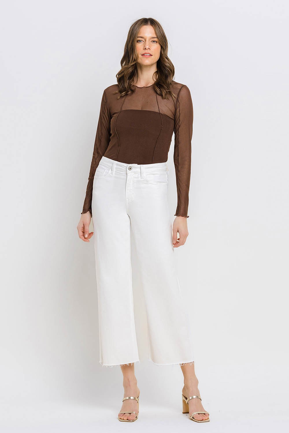 Optic White Cropped Wide Leg Jeans