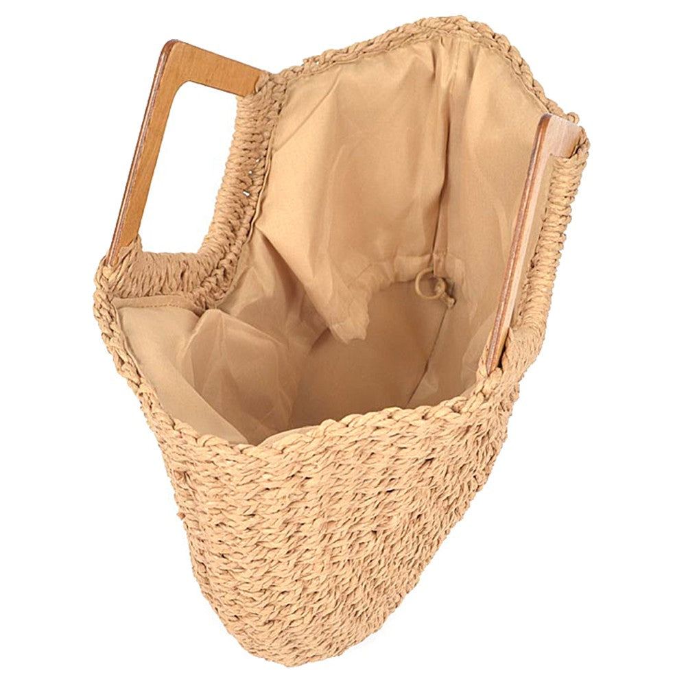 Faux Straw Wood Tote Bag