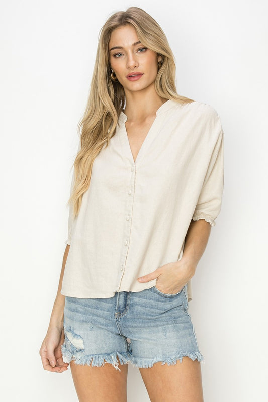 Oversized Linen Short Sleeve Top in Taupe