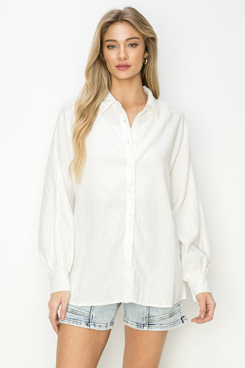 Claire Balloon Sleeve Linen Top