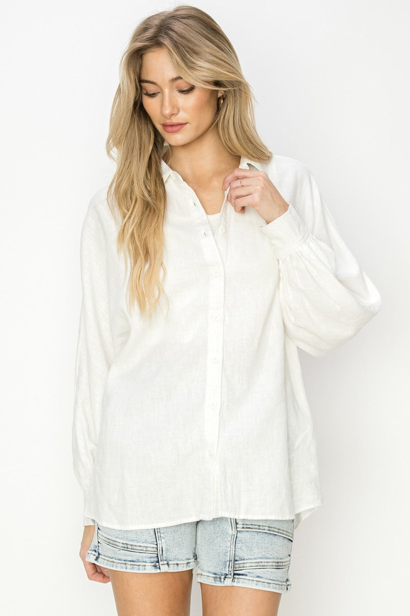 Claire Balloon Sleeve Linen Top