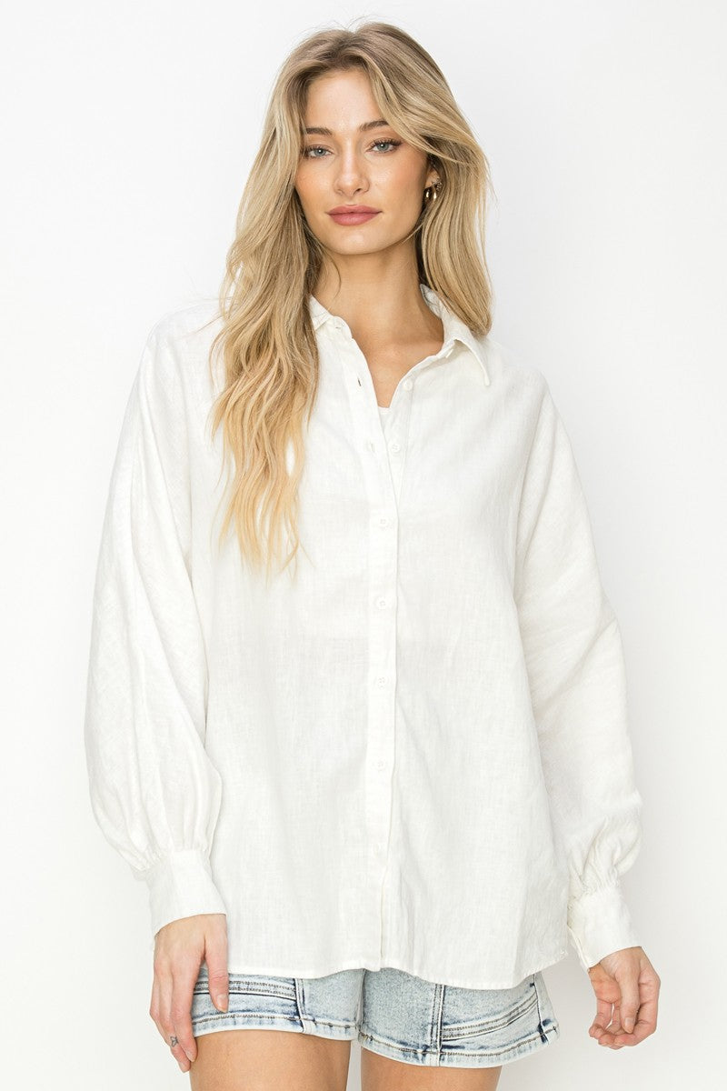 Claire Balloon Sleeve Linen Top