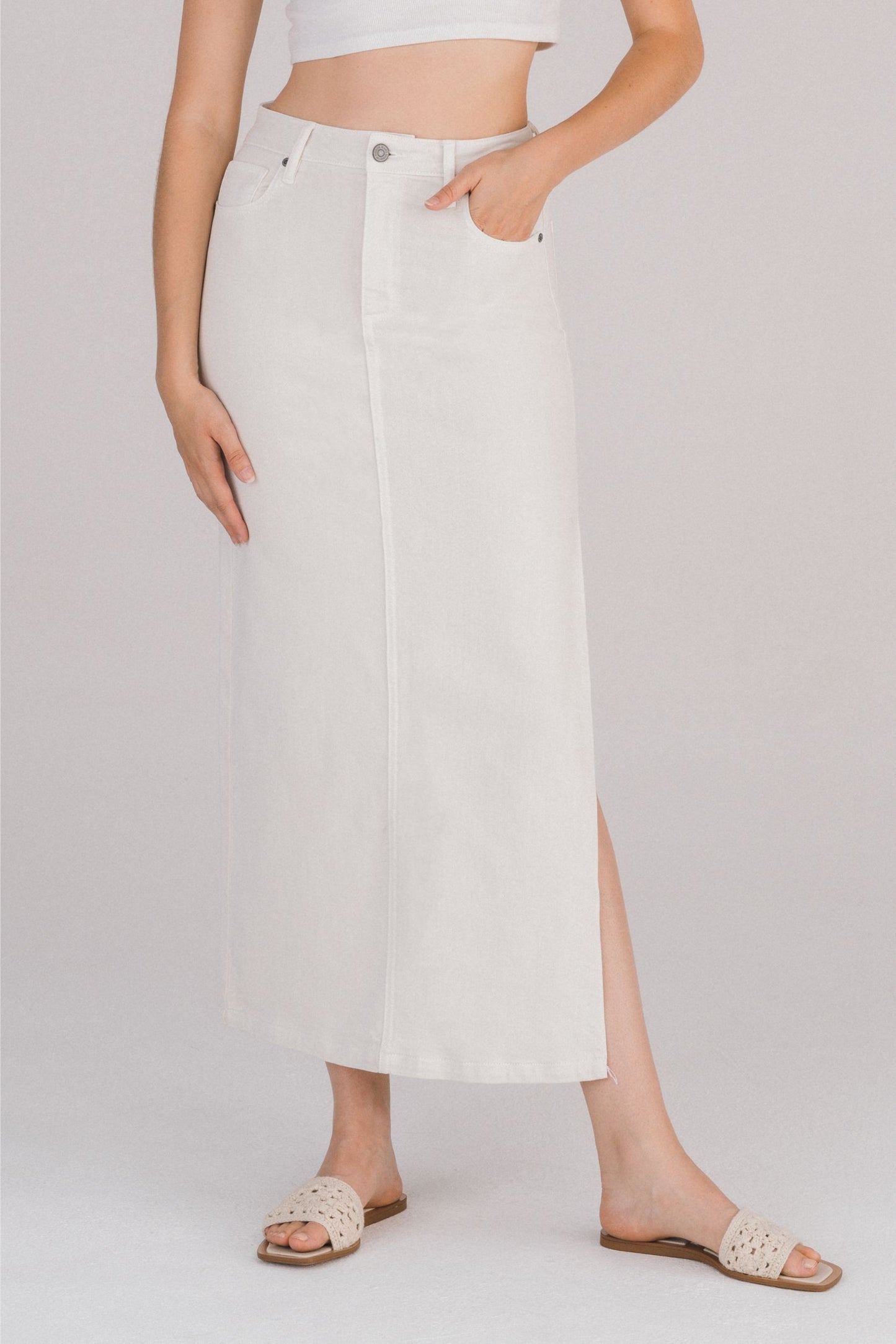 Long Cream Denim Skirt