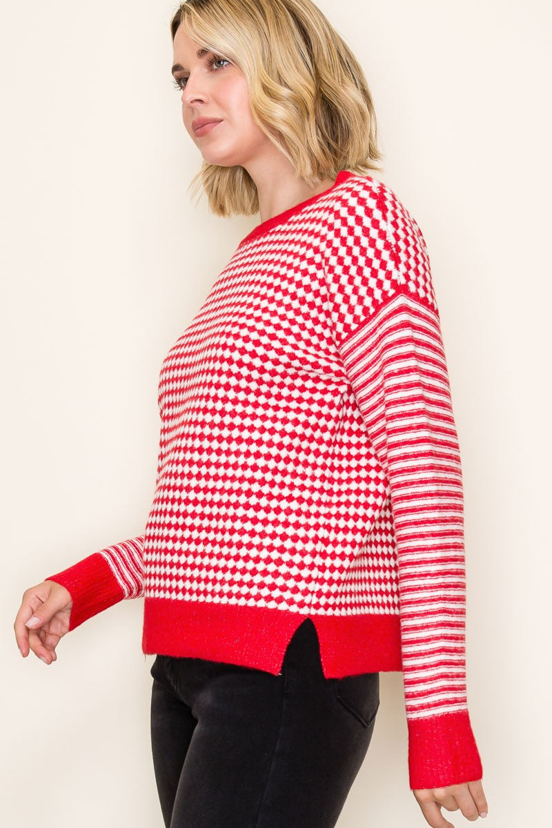 Checkerboard Sweater in Red