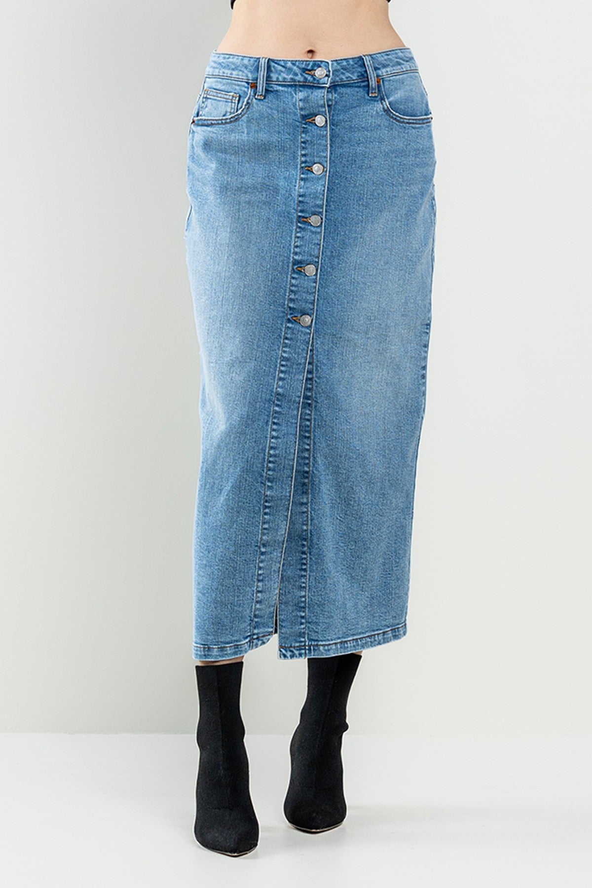 Comfort Stretch Denim Maxi Skirt