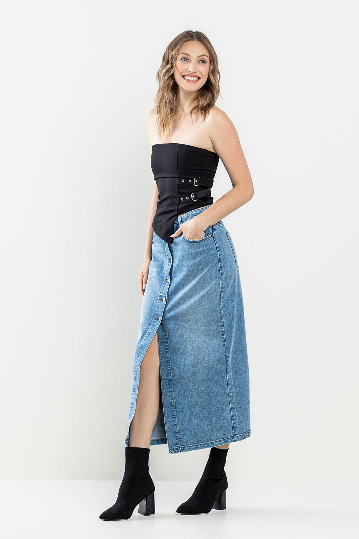 Comfort Stretch Denim Maxi Skirt