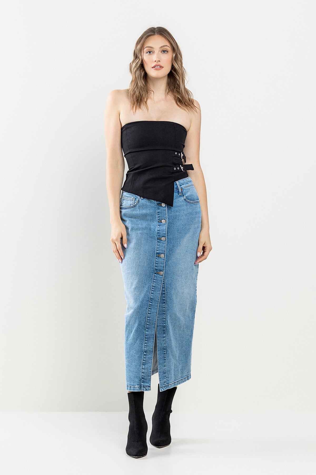 Comfort Stretch Denim Maxi Skirt